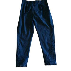 Women's Baroque Embroidered Black Cotton Casual Straight Pants Size Medium